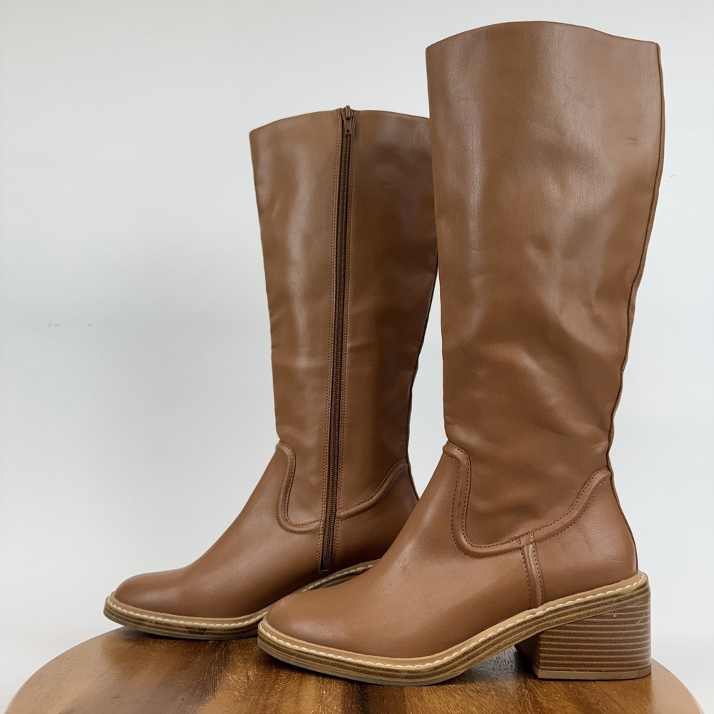 Womens Steven New York Calda Brown Faux Leather Knee High‎ Riding Boots Size 9.5 - Picture 3 of 10
